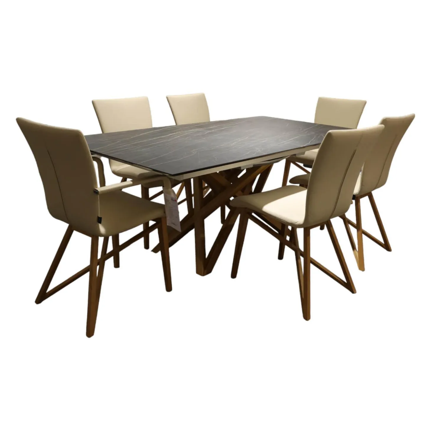 Essgruppe Aiden Und Acos Eiche Massiv Natur Gewachst Leder Genua Ivory Creme