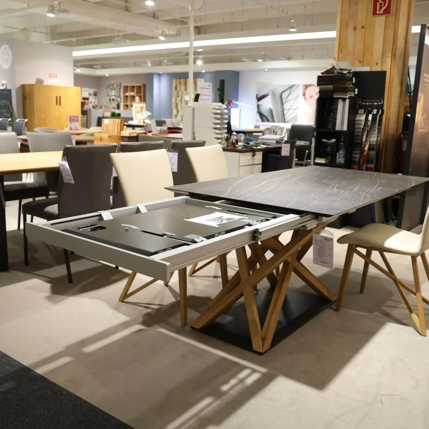 Essgruppe Aiden Und Acos Eiche Massiv Natur Gewachst Leder Genua Ivory Creme