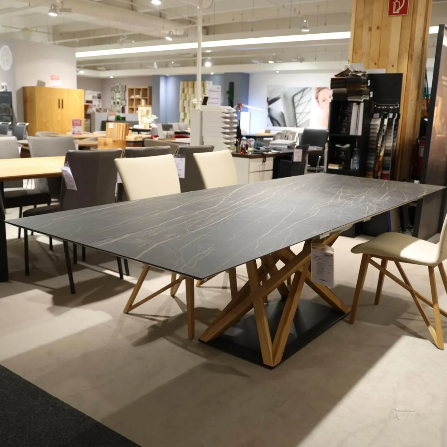 Essgruppe Aiden Und Acos Eiche Massiv Natur Gewachst Leder Genua Ivory Creme