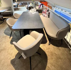 Essgruppe Calvia Bezug Leder Bronco 85 Light Grey Grau Gestell Metall Schwarz Strukturiert Ohne Tisch