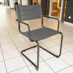 Essgruppe Denia Platte Belattung Teak Gestell Grau-Metallic Inklusive 2 Sessel Sosta Bespannung Batyline Anthrazit