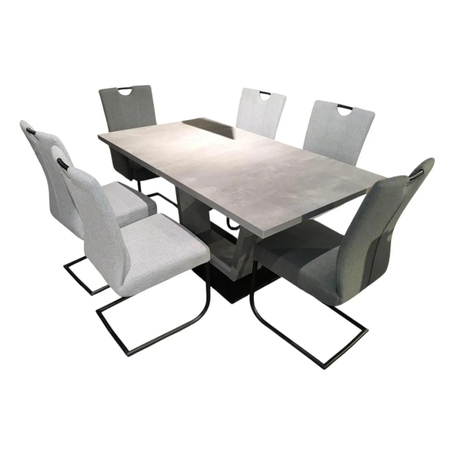 Essgruppe Dillan Stoff 921 Florida Silver Grau Und Stoff 929 Florida Grey Grau Gestell Eisen Schwarz Tisch Beton Dekor Grau