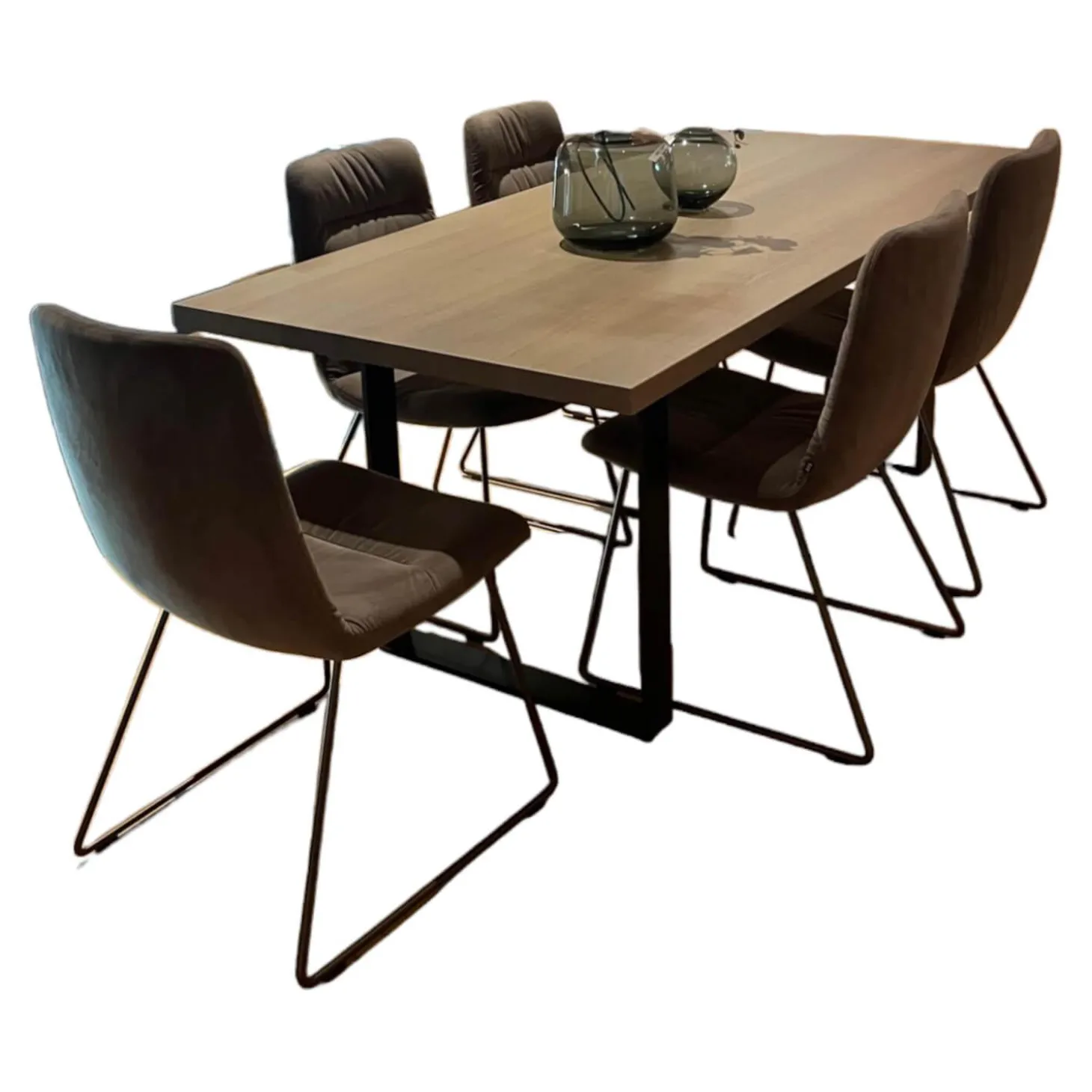 Essgruppe 4er-Stuhlset Arva Light Stühle Stoff Seven Liver Braun mit Tisch Schreinergefertigt