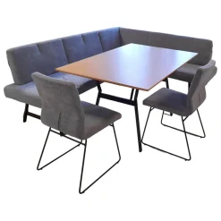 Essgruppe Esstisch Eiche Furniert Tischbeine Schwarz Esszimmerbank 1 Stuhl Arizona Stoff Blaugrau