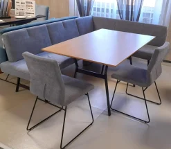 Essgruppe Esstisch Eiche Furniert Tischbeine Schwarz Esszimmerbank 1 Stuhl Arizona Stoff Blaugrau