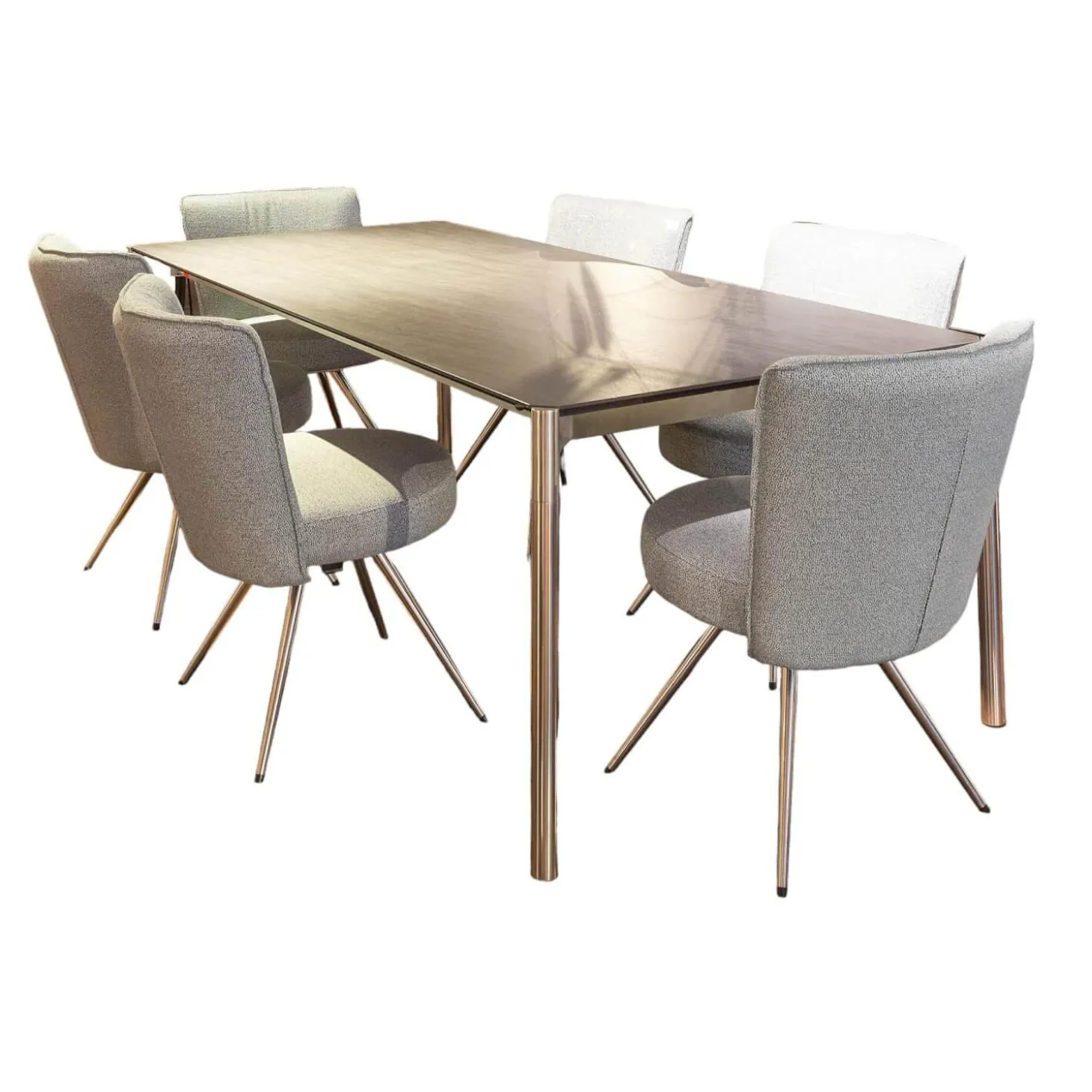 Essgruppe Esstisch Mio LS 010417 Platte Keramik Basalto Grau Gestell Edellstahloptik Mit 6 Stühlen Leva Bezug Soff Alicante Türkis