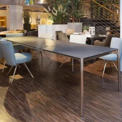 Essgruppe Esstisch Mio LS 010417 Platte Keramik Basalto Grau Gestell Edellstahloptik Mit 6 Stühlen Leva Bezug Soff Alicante Türkis