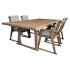 Essgruppe Gio Outdoor Teak Antique Grey Stühle Bezug Stoff Ecate Blau Weiß