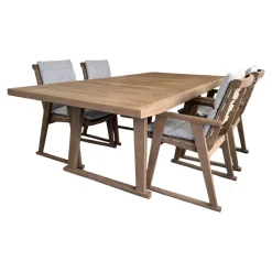 Essgruppe Gio Outdoor Teak Antique Grey Stühle Bezug Stoff Ecate Blau Weiß