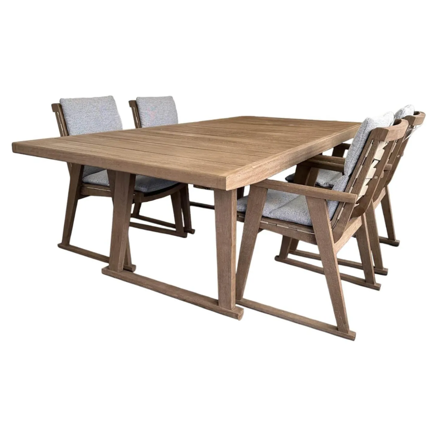 Essgruppe Gio Outdoor Teak Antique Grey Stühle Bezug Stoff Ecate Blau Weiß