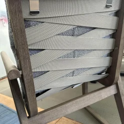 Essgruppe Gio Outdoor Teak Antique Grey Stühle Bezug Stoff Ecate Blau Weiß