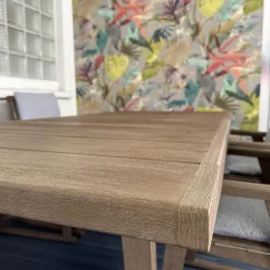 Essgruppe Gio Outdoor Teak Antique Grey Stühle Bezug Stoff Ecate Blau Weiß