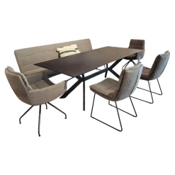 Essgruppe Jukka Stoff Alpine Braun Gestell Schwarz 1 Bank 4 Stühle