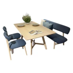 Essgruppe Juna Esche Gebürstet Weiß-Geölt Tisch Stühle Bank