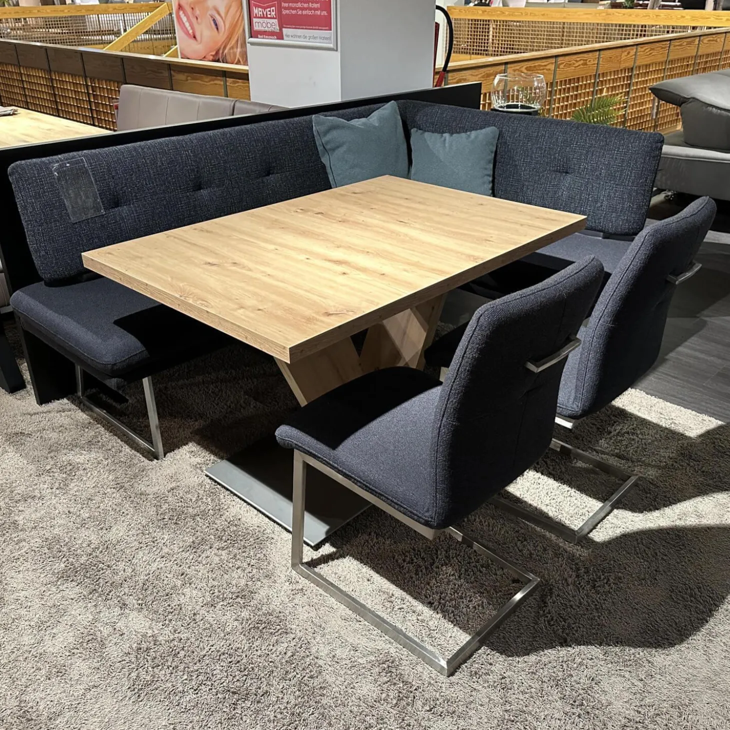 Essgruppe Kubic 4511 Platte Arsian Eiche Nachbildung Stoff 2250 58 Marine Blau Inklusive 2 Kissen