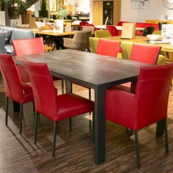 Essgruppe Nova Bezug Leder Tendens Paprika Rot Tischplatte Keramik Onix Darknight