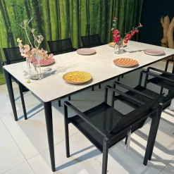 Essgruppe Outdoor Unite Platte Keramik Bianco Statuario Weiß Grau Mit 6 Stühlen