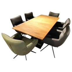 Essgruppe Paritta Limone 2 Stühle Leder Anthrazit Und Olive Grün Tisch Balkeneiche Massiv Gestell Metall Schwarz