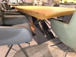 Essgruppe Paritta Limone 2 Stühle Leder Anthrazit Und Olive Grün Tisch Balkeneiche Massiv Gestell Metall Schwarz