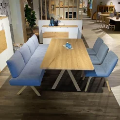 Essgruppe Signatura In Rustikal Asteiche Bianco Polsterbezug Grau Blau Mit 3 Stühlen Milo