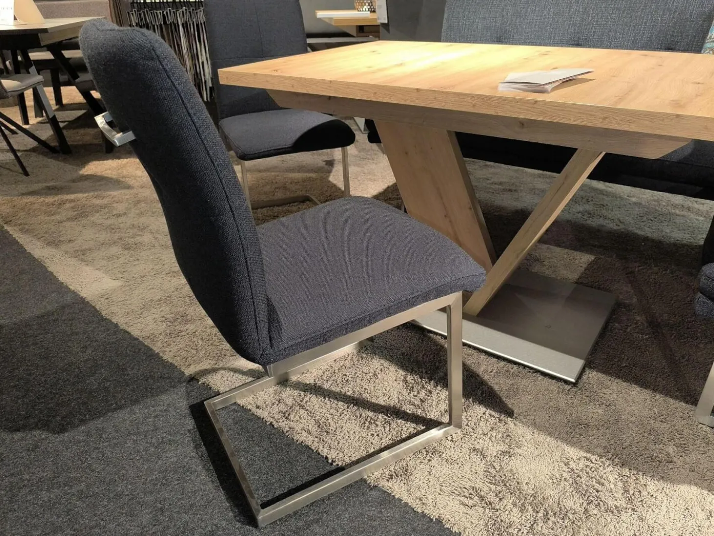 Essgruppe Step Two 343021 Bank Und Stuhl Stoff 2255 58 Marine Blau Tisch Arsian Eiche Nachbildung