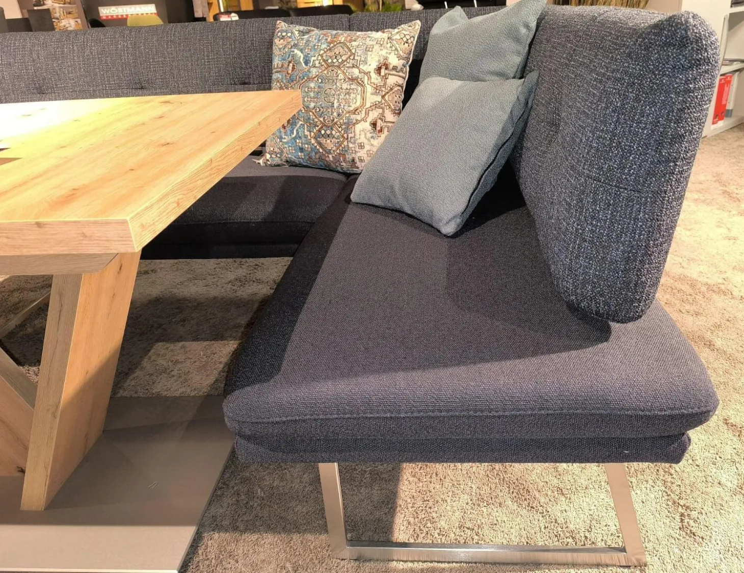 Essgruppe Step Two 343021 Bank Und Stuhl Stoff 2255 58 Marine Blau Tisch Arsian Eiche Nachbildung