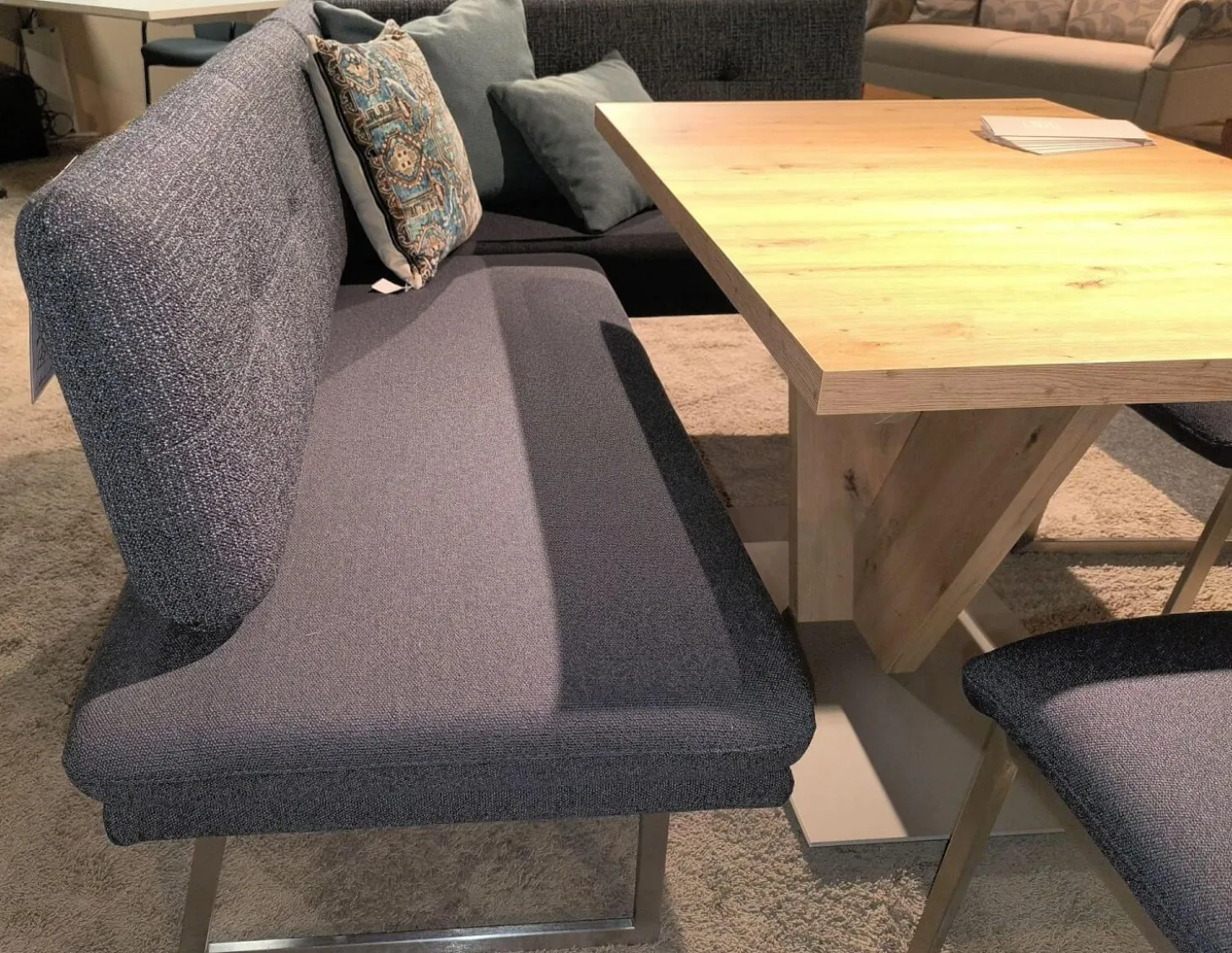 Essgruppe Step Two 343021 Bank Und Stuhl Stoff 2255 58 Marine Blau Tisch Arsian Eiche Nachbildung