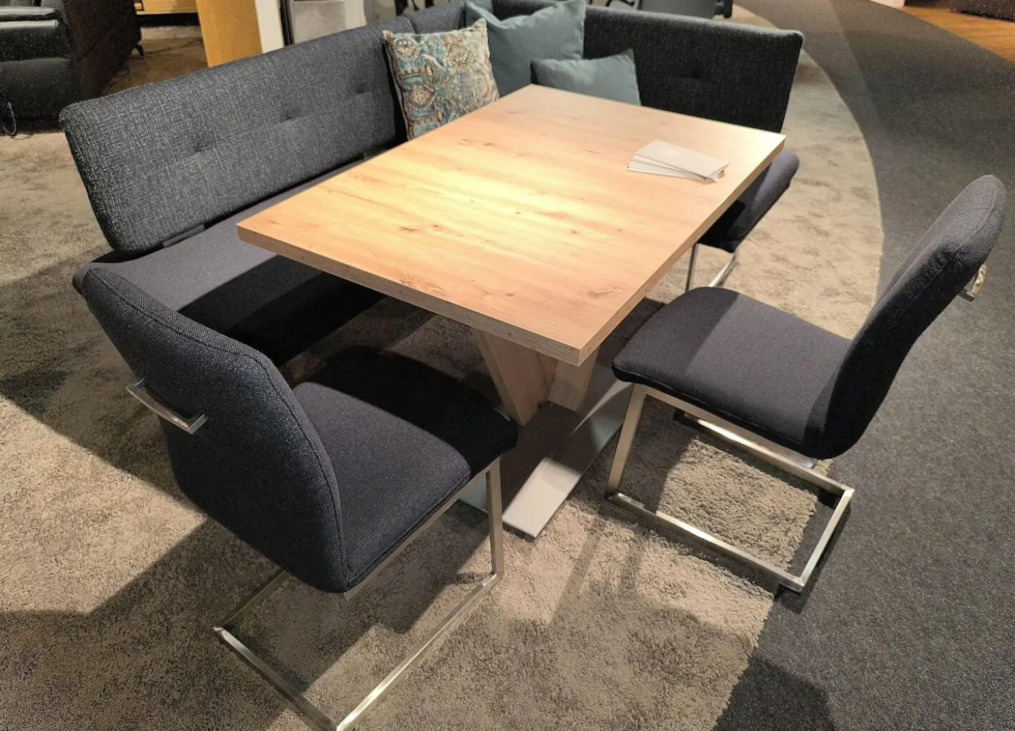 Essgruppe Step Two 343021 Bank Und Stuhl Stoff 2255 58 Marine Blau Tisch Arsian Eiche Nachbildung