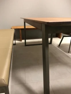 Essgruppe Terso Esstisch Nussbaum Rustikal Massiv 3 Stuhlsessel 1 Bank Leder Colorado Pistazie