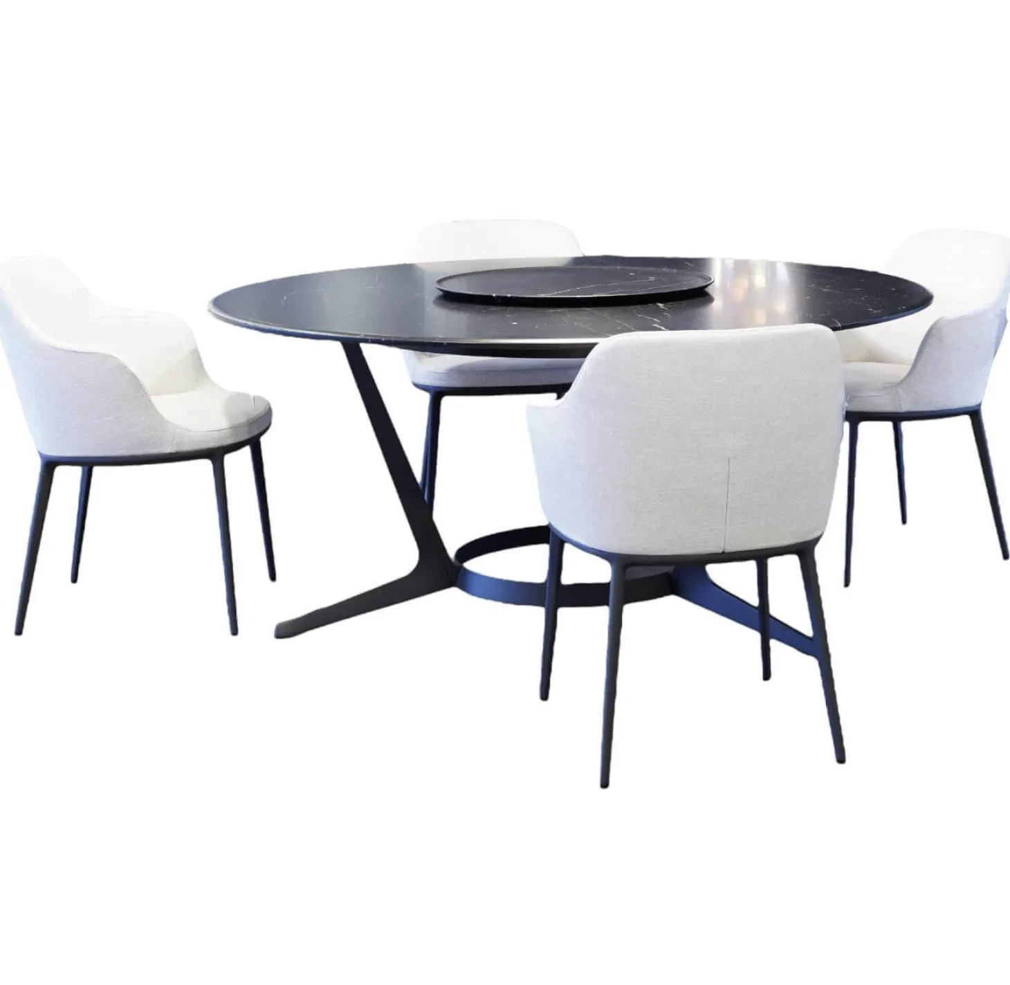 Essgruppe Tisch Astrum Marmor Maquinia Schwarz Matt mit 4 Stühlen Caratos