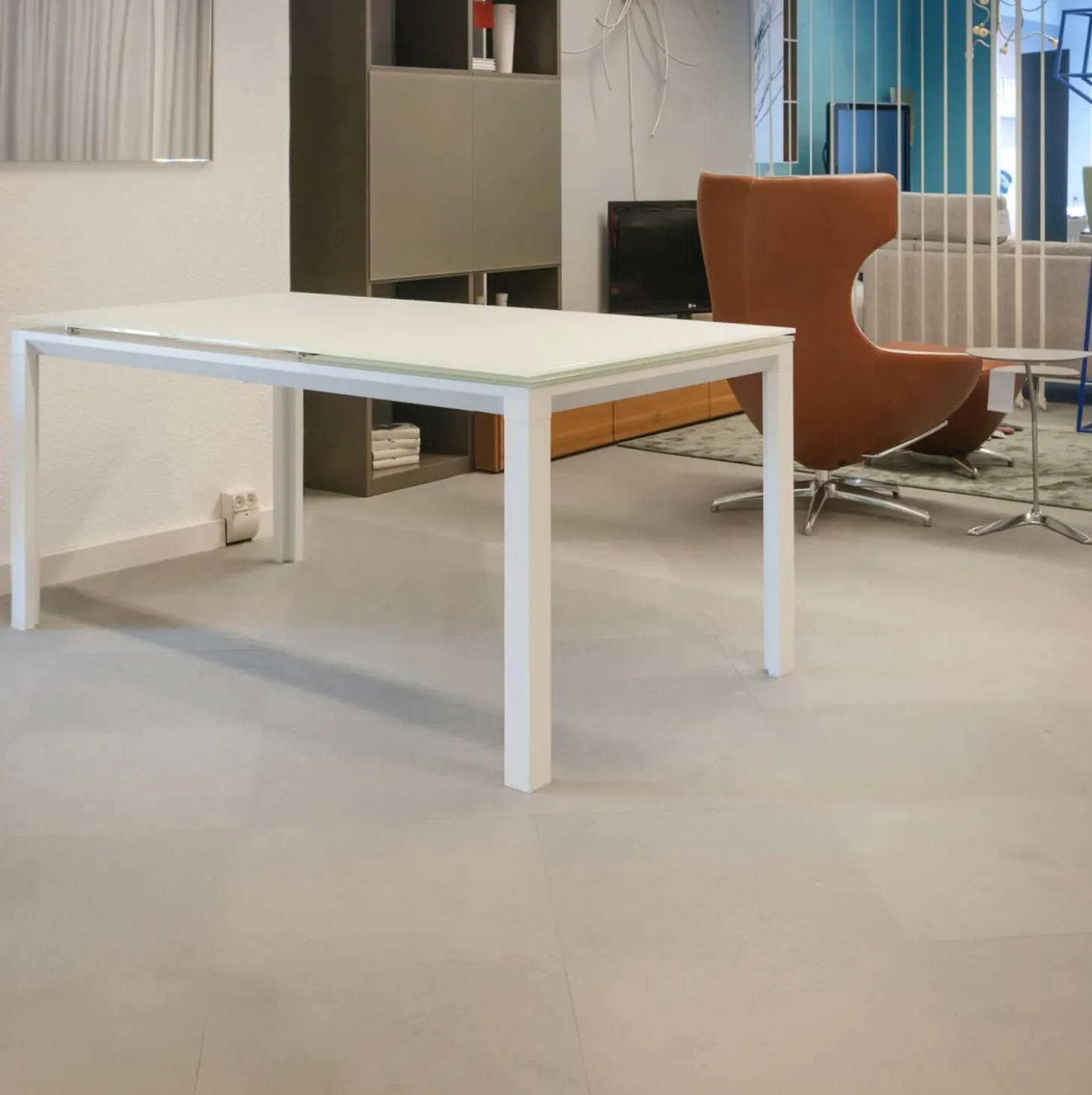 Essgruppe Tisch Chat Lack Weiß Glas Weiß Ausziehbar mit 4 Stühlen Weiß