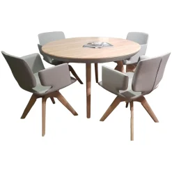 Essgruppe Tisch Flaye mit 4 Stühlen Aye Eiche Weißöl Massiv