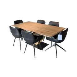 Essgruppe V-Galvino Tischplatte Alteiche Rustiko Stühle Nappaleder Rind Schwarz