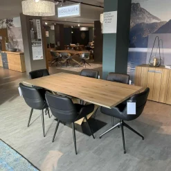 Essgruppe V-Galvino Tischplatte Alteiche Rustiko Stühle Nappaleder Rind Schwarz