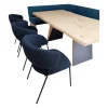 Essgruppe Vtektura Living Tisch Wildeiche Rustiko Schwarz Bank Und Stühle Stoff Select Mineralblau Und Schwarz Gestell Metall