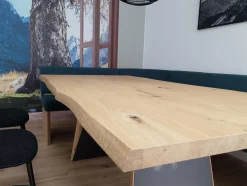 Essgruppe Vtektura Living Tisch Wildeiche Rustiko Schwarz Bank Und Stühle Stoff Select Mineralblau Und Schwarz Gestell Metall