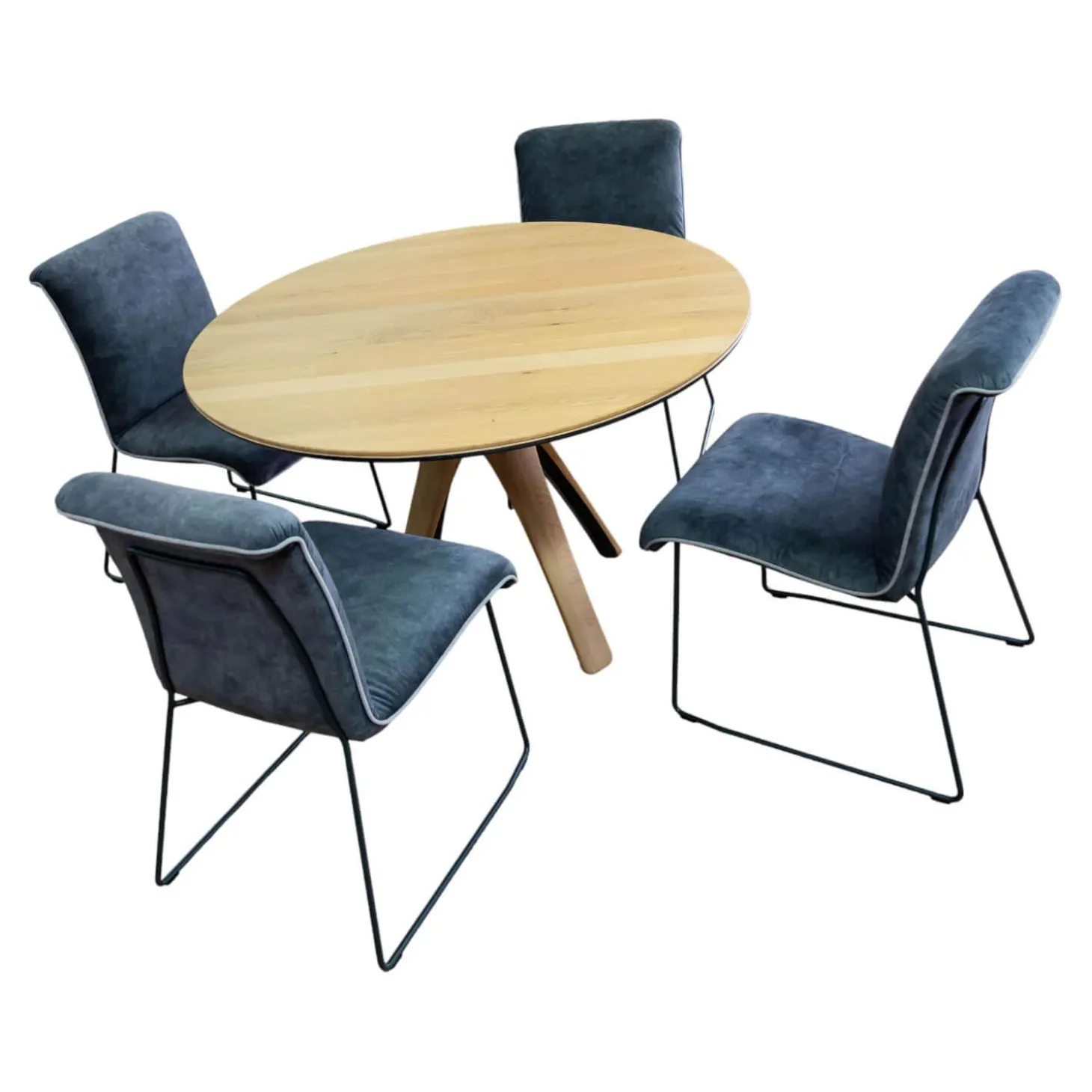 Essgruppe Z60 Säulentisch Rustikale Asteiche Hartwachsöl Bianco Äste Tischplatte Schwarz Gebeizt Mit 4 Schalenstühlen