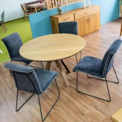 Essgruppe Z60 Säulentisch Rustikale Asteiche Hartwachsöl Bianco Äste Tischplatte Schwarz Gebeizt Mit 4 Schalenstühlen