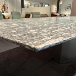 Esstisch 1224 Adler II Stein Bootsförmig PG 2 Grigio Beola Sockel Edelstahl Oval Tischplatte Ausziehbar