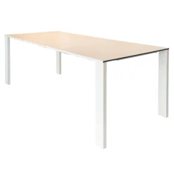 Esstisch 1420 Madison Platte Weißglas Satiniert Gestell Stahlblech Weiß Lackiert Mit Auszug