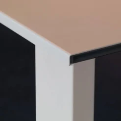 Esstisch 1420 Madison Platte Weißglas Satiniert Gestell Stahlblech Weiß Lackiert Mit Auszug