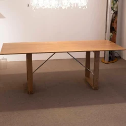 Esstisch 120 Pergola Eiche Gekalkt Verstrebung Edelstahl Poliert