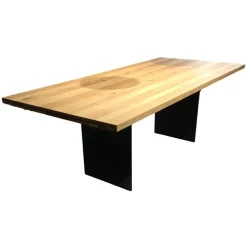 Esstisch 3110.1.2.220.1 Platte Eiche Astig Wangengestell Rohstahl Schwarz mit Klappeinlage