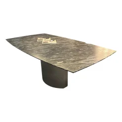 Esstisch Adler 1224 Platte Gneis Silver Paradiso Grau Geledert Sockel Edelstahl Matt Geschliffen Ohne Rollen