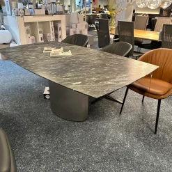 Esstisch Adler 1224 Platte Gneis Silver Paradiso Grau Geledert Sockel Edelstahl Matt Geschliffen Ohne Rollen