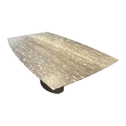 Esstisch Adler 1224 Platte Gneis Grigio Beola Grau Geledert Sockel 2 Oval Edelstahl Matt Geschliffen Ohne Rollen