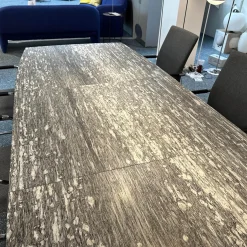 Esstisch Adler 1224 Platte Gneis Grigio Beola Grau Geledert Sockel 2 Oval Edelstahl Matt Geschliffen Ohne Rollen