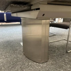 Esstisch Adler 1224 Platte Gneis Grigio Beola Grau Geledert Sockel 2 Oval Edelstahl Matt Geschliffen Ohne Rollen