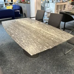 Esstisch Adler 1224 Platte Gneis Grigio Beola Grau Geledert Sockel 2 Oval Edelstahl Matt Geschliffen Ohne Rollen