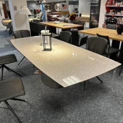 Esstisch Adler 1224 Platte Granit Polar Poliert Grau Sockel Oval Edelstahl Matt Geschliffen Ohne Rollen